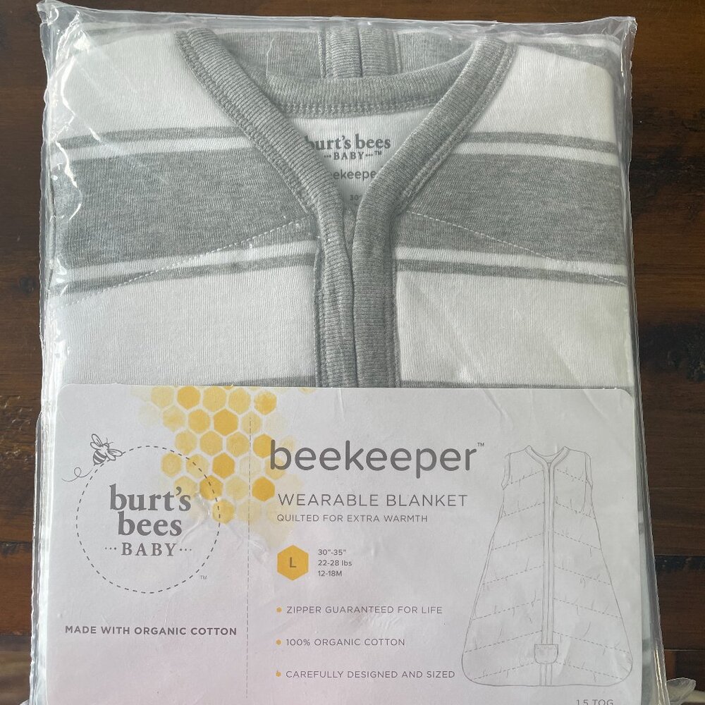 Burts Bees Baby Wearable Blanket Gray and White Size L 12-18 Months NIP